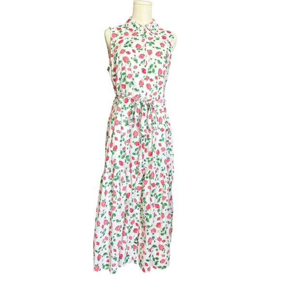J.Crew Factory Strawberry Print Collared Midi Dress Size 8 Sleeveless Belted - Picture 1 of 11
